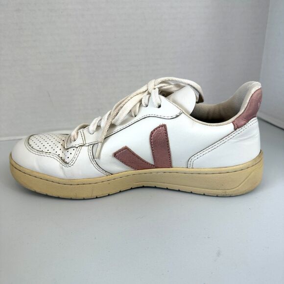 Veja Leather V-10 Lace Up Sneakers White Metallic Pink Shoes Women's 9 (EU 40) - Picture 5 of 9